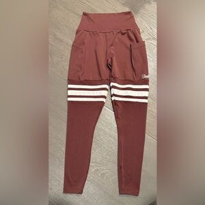 Bombshell Sportswear Brown Leggings with White Stripes PERFORM THIGH-HIGHS